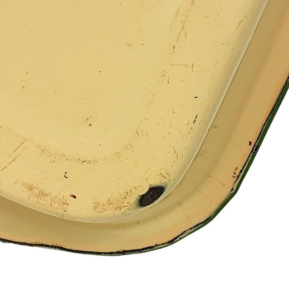 Cream and Green Enamelware Cake Casserole Pan Vintage Farmhouse Bakeware Decor - Picture 12 of 14